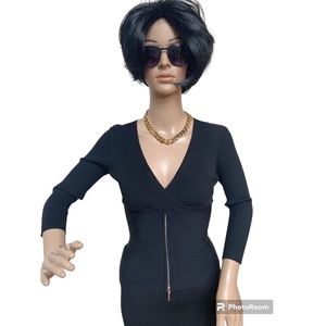 Wayne Rogers Vintage Black Knit Ribbed Top, M